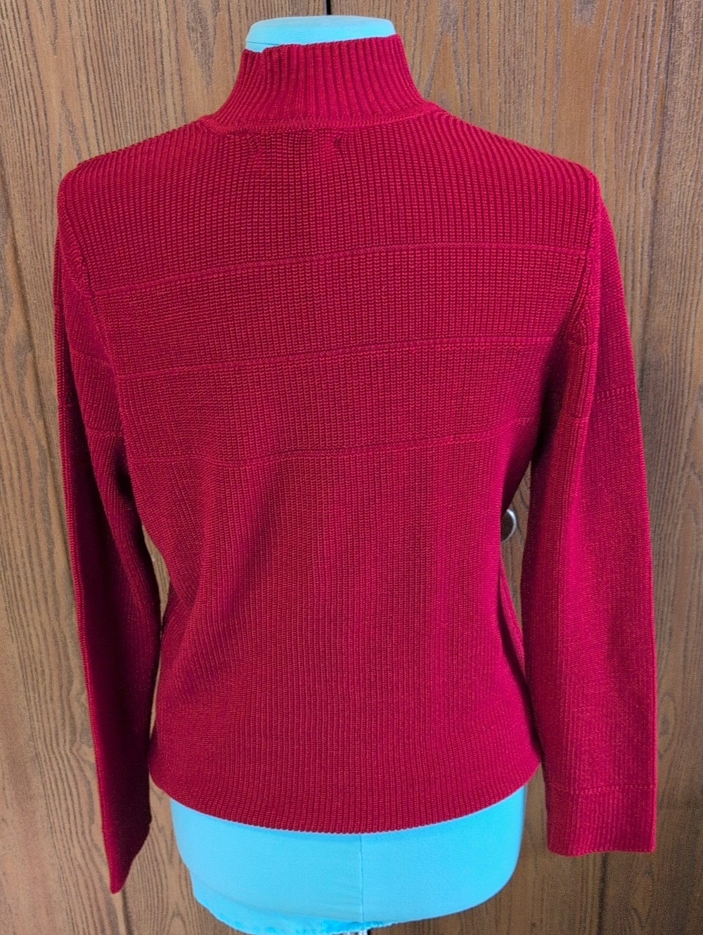 Silk Red Mock Neck Ribbed Pullover - Picture 2 of 5